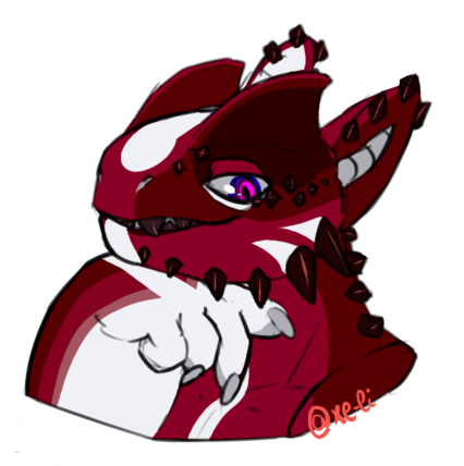 left facing headshot of a smug looking grem. the lineart is sketched and the piece features flat colors.